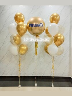 ลูกโป่ง แสดงความยินดี ลูกโป่งยาง ขนาด 24" สีทอง พร้อมตกแต่ง ช่อลูกโป่ง 10 ลูก 1 ช่อ ลูกโป่งใส ใส่กลิตเตอร์ สามารถเปลี่ยนสีลูกโป่ง/เปลี่ยนข้อความ/เปลี่ยนขนาดได้