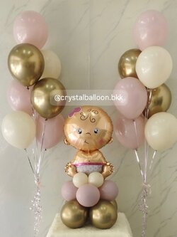 ลูกโป่ง Welcome Baby Girl ฟอยล์เด็กผญ. ตั้งฐาน 1 ชิ้น ช่อลูกโป่ง ช่อ 7 ลูก 2 ช่อ สีคาเมเลียโครเมียม/Sand/Dusk Pink พร้อมตกแต่ง สามารถเปลี่ยนสีลูกโป่ง/เปลี่ยนฟอยล์ตกแต่งได้