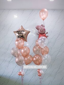ลูกโป่ง Welcome Baby Girl Theme โรสโกล ช่อลูกโป่งฟอยล์ดาว ขนาด 24" ช่อ 7 ลูก 1 ช่อ พร้อมตกแต่ง ช่อลูกโป่ง ฟอยล์ Peppa Pig ช่อ 7 ลูก 1 ช่อ,ลูกโป่งใส ใส่กลิตเตอร์ สามารถเปลี่ยนสีลูกโป่ง/เปลี่ยนข้อความ/เปลี่ยนฟอยล์ตกแต่งได้