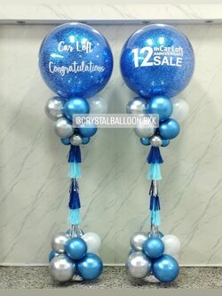 เสาลูกโป่ง เปิดงาน Bubble ขนาด 36" กลิตเตอร์สีน้ำเงิน 2 เสา พร้อมตกแต่ง สามารถเปลี่ยนสีลูกโป่ง/เปลี่ยนข้อความได้