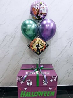กล่องของขวัญ Halloween Surprise Box กล่องม่วง พร้อมตกแต่ง ฟอยล์ 2 ชิ้น,ลูกโป่ง 2 ลูก สามารถเปลี่ยนสีลูกโป่ง/เปลี่ยนฟอยล์ตกแต่งได้