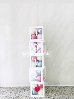 ลูกโป่ง Welcome Baby กล่องใส ขนาด 12" ติดตัวอักษร 5 กล่อง Theme ฟ้า - ชมพู พร้อมตกแต่ง สามารถเปลี่ยนสีลูกโป่ง/เปลี่ยนข้อความได้