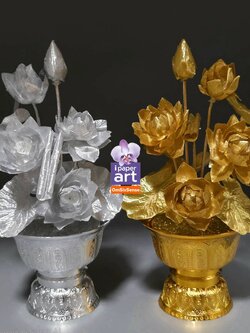 บัวพานเงินพานทอง ประดับบูชาหิ้งพระ สินค้าไทย งานปราณีต สำหรับใช้ในงานพิธีทางศาสนา