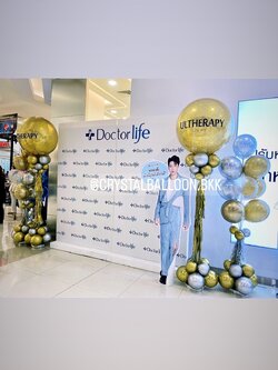 เสาลูกโป่ง เปิดงาน Bubble 36" สีทอง 2 เสา พร้อมตกแต่ง เสาช่อลูกโป่งโครเมี่ยม 10 ลูก 2 เสา,ลูกโป่งใส ใส่กลิตเตอร์ พร้อมตกแต่ง สามารถเปลี่ยนสีลูกโป่ง/เปลี่ยนข้อความได้