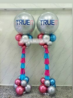 เสาลูกโป่ง Grand Opening ลูกโป่ง Bubble ขนาด 36" กลิตเตอร์สีเงิน 2 เสา พร้อมตกเเต่ง สามารถเปลี่ยนสีลูกโป่ง/เปลี่ยนข้อความได้