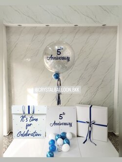 Surprised Box กล่องเซอร์ไพรส์วันครบรอบ Bubble 24" Theme สีน้ำเงิน พร้อมตกแต่ง สามารถใส่รูปได้ 4 ใบ สามารถเปลี่ยนสีลูกโป่ง/เปลี่ยนสีข้อความได้