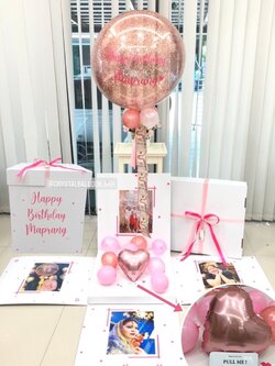 Surprise Box ดึงเงิน สำหรับสายเปย์ Bubble ขนาด 24" สียอดนิยม พร้อมตกแต่ง สามารถใส่เงินได้ (ราคายังไม่รวมธนบัตร),สามารถใส่รูปได้ 4 ใบ สามารถเปลี่ยนสีลูกโป่ง/เปลี่ยนข้อความได้