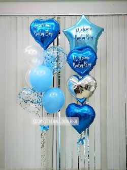 ลูกโป่ง Welcome Baby ช่อฟอยล์หัวใจ ขนาด 18" 1 ช่อ พร้อมตกแต่ง ช่อฟอยล์ดาว ขนาด 24"+ฟอยล์หัวใจ ขนาด 18" 1 ช่อ,ลูกโป่งใส ใส่ Confetti สามารถเปลี่ยนสีลูกโป่ง/เปลี่ยนข้อความ/เปลี่ยนสี-ฟอยล์ตกแต่งได้