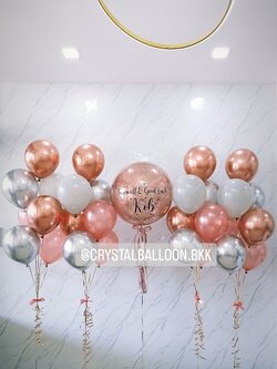 ลูกโป่ง อำลา Bubble ขนาด 24" สีโรสโกล พร้อมตกแต่ง ช่อลูกโป่ง 7 ลูก 4 ช่อ,ลูกโป่งใส ใส่กลิตเตอร์ สามารถเปลี่ยนสีลูกโป่ง/เปลี่ยนข้อความ/เปลี่ยนขนาดได้