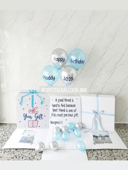 Happy Birthday Surprised Box กล่องเซอร์ไพรส์วันเกิด ลูกโป่ง 4 ลูก พร้อมตกแต่ง สามารถใส่รูปได้ 2 ใบ สามารถเปลี่ยนสีลูกโป่ง/เปลี่ยนข้อความได้
