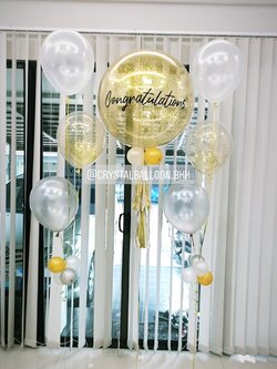 ลูกโป่ง แสดงความยินดี Bubble ขนาด 24" Theme สีทอง พร้อม ช่อลูกโป่ง ช่อ 3 ลูก 2 ช่อ,ลูกโป่งใส ใส่กลิตเตอร์ พร้อมตกเเต่ง สามารถเปลี่ยนสีลูกโป่ง/เปลี่ยนข้อความ/เปลี่ยนขนาดได้