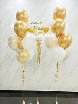 ลูกโป่ง อำลา Bubble USA 24" Theme สีทอง พร้อมตกแต่ง ช่อลูกโป่ง 9 ลูก 2 ช่อ,ลูกโป่งใส ใส่กลิตเตอร์ สามารถเปลี่ยนสีลูกโป่ง/เปลี่ยนข้อความได้