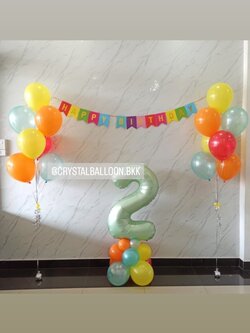 ลูกโป่ง วันเกิดเด็ก ฟอยล์ตัวเลข ขนาด 40" สีเขียวพาสเทล ตั้งฐาน 1 ชิ้น พร้อม ช่อลูกโป่ง ช่อ 7 ลูก 2 ช่อ,ป้ายธง Happy Birthday 1 ชิ้น พร้อมตกแต่ง สามารถเปลี่ยนสีลูกโป่ง/เปลี่ยนสี-ป้ายธง/เปลี่ยนสี-ฟอยล์ตัวเลขได้