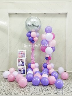 เสาลูกโป่ง เปิดงาน Bubble ขนาด 36" กลิตเตอร์สีเงิน 1 เสา พร้อม เสาช่อลูกโป่ง ช่อ 10 ลูก 1 เสา พร้อมตกแต่ง พร้อม กล่องใส ขนาด 12" ติดตัวอักษร 3 กล่อง พร้อม ลูกโป่งโปรยพื้น 40 ลูก พร้อมตกแต่ง สามารถเปลี่ยนสีลูกโป่ง/เปลี่ยนข้อความได้