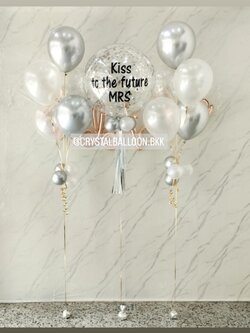 ลูกโป่ง Bride To Be Bubble ขนาด 24" คอนเฟตติสีเงิน พร้อม ช่อลูกโป่ง ช่อ 5 ลูก 2 ช่อ,ฟอยล์ตัวอักษรเขียน Bride To Be ขนาด 16" 1 ชิ้น พร้อมตกแต่ง สามารถเปลี่ยนสีลูกโป่ง/เปลี่ยนข้อความ/เปลี่ยนขนาดได้