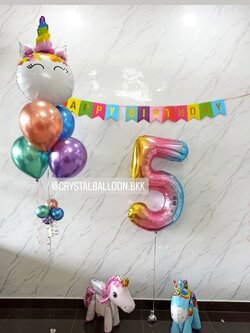 ลูกโป่ง วันเกิดเด็ก ช่อลูกโป่งฟอยล์ Unicorn ช่อ 5 ลูก 1 ช่อ พร้อม ป้ายธง Happy Birthday 1 ชิ้น พร้อม ฟอยล์ตัวเลข ขนาด 40" 1 ชิ้น,ฟอยล์ Unicorn ตั้งพื้น 2 ชิ้น พร้อมตกเเต่ง สามารถเปลี่ยนสีลูกโป่ง/เปลี่ยนสี-ป้ายธง/เปลี่ยนสี-ฟอยล์ตัวเลข-ฟอยล์ตกแต่งได้