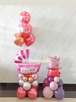 ลูกโป่ง Welcome Baby Girl ฟอยล์รถเข็น สีชมพู ตั้งฐาน 1 ชิ้น พร้อม ช่อลูกโป่งสีโครเมี่ยม ช่อ 5 ลูก 1 ช่อ,ฟอยล์ Peppa Pig ตั้งฐาน 1 ชิ้น พร้อมตกแต่ง สามารถเปลี่ยนสีลูกโป่ง/เปลี่ยนข้อความ/เปลี่ยนสี-ฟอยล์ตกแต่งได้