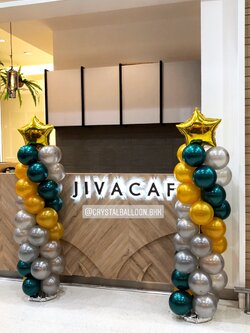 เสาลูกโป่ง เปิดงาน-เปิดร้าน เสาลูกโป่งฟอยล์ดาว 2 เสา Theme สีเขียว-ทอง พร้อมตกแต่ง สามารถเปลี่ยนสีลูกโป่ง/เปลี่ยนสี-ฟอยล์ตกแต่งได้