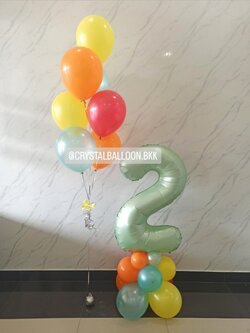 ลูกโป่ง วันเกิดเด็ก ฟอยล์ตัวเลข ขนาด 40" สีเขียวพาสเทล ตั้งฐาน 1 ชิ้น พร้อม ช่อลูกโป่ง ช่อ 7 ลูก 1 ช่อ พร้อมตกแต่ง สามารถเปลี่ยนสีลูกโป่ง/เปลี่ยนสี-ฟอยล์ตัวเลขได้