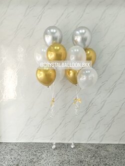 ลูกโป่ง วันเกิด ช่อลูกโป่ง 5 ลูก 2 ช่อ สีเงินโครเมี่ยม/ทองโครเมี่ยม/ขาวมุก พร้อมตกแต่ง สามารถเปลี่ยนสีลูกโป่ง/เปลี่ยนข้อความได้