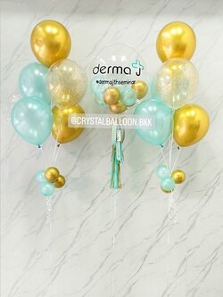 ลูกโป่ง เปิดงาน Bubble USA ขนาด 24" Theme เขียว-ทองโครเมี่ยม พร้อม ช่อลูกโป่ง ช่อ 5 ลูก 2 ช่อ พร้อมตกแต่ง สามารถเปลี่ยนสีลูกโป่ง/เปลี่ยนข้อความได้