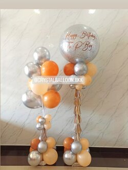 เสาลูกโป่ง วันเกิด Bubble ขนาด 36" กลิตเตอร์สีเงิน 1 เสา พร้อม เสาช่อลูกโป่ง ช่อ 10 ลูก 1 เสา พร้อมตกแต่ง สามารถเปลี่ยนสีลูกโป่ง/เปลี่ยนข้อความได้