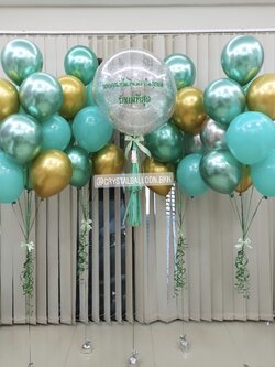 ลูกโป่ง วันเกิด Bubble ขนาด 24" โทนสีเขียว พร้อม ช่อลูกโป่ง ช่อ 10 ลูก 4 ช่อ พร้อมตกเเต่ง สามารถเปลี่ยนสีลูกโป่ง/ข้อความ/ขนาดได้