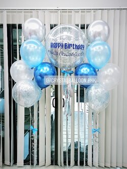 ลูกโป่ง วันเกิด Bubble ขนาด 24" Theme สีน้าเงิน-สีฟ้า พร้อม ช่อลูกโป่ง ช่อ 7 ลูก 2 ช่อ,ลูกโป่งใส ใส่กลิตเตอร์ พร้อมตกเเต่ง สามารถเปลี่ยนสีลูกโป่ง/เปลี่ยนข้อความ/เปลี่ยนขนาดได้