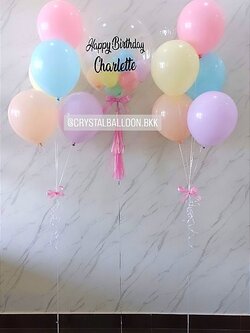 ลูกโป่ง วันเกิด Bubble USA ขนาด 24" Theme พาสเทล พร้อม ช่อลูกโป่ง ช่อ 5 ลูก 2 ช่อ พร้อมตกแต่ง สามารถเปลี่ยนสีลูกโป่ง/เปลี่ยนข้อความได้