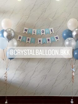 ลูกโป่ง Welcome Baby ลูกโป่งช่อ 7 ลูก 2 ช่อ พร้อม ป้ายธง 16 ตัวอักษร พร้อมตกแต่ง สามารถเปลี่ยนสีลูกโป่ง/เปลี่ยนข้อความ/เปลี่ยนขนาด/เปลี่ยนสี-ป้ายธงได้