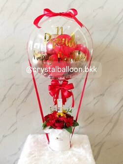 Flower Balloon วันเกิด Bubble ขนาด 18" พร้อม กล่องดอกไม้ประดิษฐ์ 1 กล่อง,ลูกโป่ง 6" 8 ลูก ดอกไม้โทนสีแดง พร้อมตกแต่ง สามารถเปลี่ยนสีลูกโป่ง/เปลี่ยนข้อความ/เปลี่ยนชนิดดอกไม้ได้