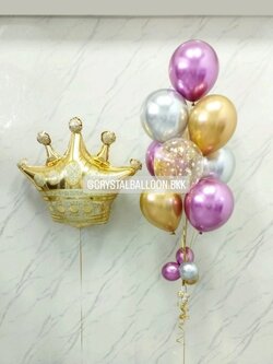 ลูกโป่ง วันเกิดเด็ก ช่อลูกโป่งสีโครเมี่ยม ช่อ 9 ลูก 1 ช่อ พร้อม ฟอยล์มงกุฏใหญ่ 1 ชิ้น พร้อมตกแต่ง สามารถเปลี่ยนสีลูกโป่ง/เปลี่ยนฟอยล์ตกแต่งได้