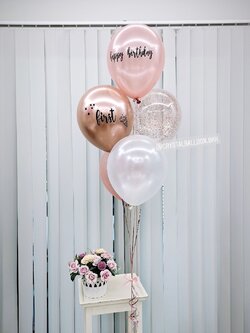 ลูกโป่ง วันเกิด ช่อลูกโป่ง ช่อ 5 ลูก 1 ช่อ สีโรสโกลด์ พร้อมตกเเต่ง สามารถเปลี่ยนสีลูกโป่ง/เปลี่ยนชื่อเจ้าของวันเกิดได้