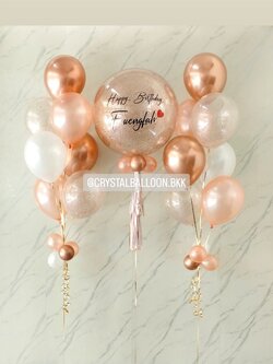 ลูกโป่ง วันเกิด Bubble ขนาด 24" กลิตเตอร์สีโรสโกล 1 ลูก พร้อม ช่อลูกโป่ง ช่อ 7 ลูก 2 ช่อ พร้อมตกแต่ง สามารถเปลี่ยนสีลูกโป่ง/เปลี่ยนข้อความ/เปลี่ยนขนาดได้