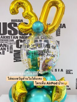 ลูกโป่ง วันเกิด Bubble ขนาด 24" ตั้งฐาน พร้อม สามารถใส่ของขวัญได้,ฟอยล์ตัวเลข ขนาด 16" 2 ชิ้น,ฟอยล์ตกแต่ง 1 ชิ้น พร้อมตกเเต่ง สามารถเปลี่ยนสีลูกโป่ง/เปลี่ยนข้อความ/เปลี่ยนขนาดได้