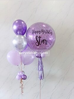 ลูกโป่งวันเกิด Bubble ขนาด 24" กลิตเตอร์สีม่วง พร้อมลูกโป่งช่อ 5 ลูก 1 ช่อ Theme ม่วง พร้อมตกแต่ง สามารถเปลี่ยนสีลูกโป่ง/้เปลี่ยนข้อความ/เปลี่ยนขนาดลูกโป่งได้