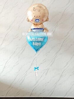 ลูกโป่ง Welcome Baby Boy พร้อม ฟอยล์หัวใจ ขนาด 18" 1 ชิ้น พร้อมตกแต่ง สามารถเปลี่ยนข้อความ/เปลี่ยนสี-ฟอยล์ตกแต่งได้