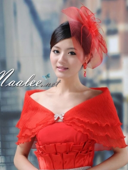 เสื้อคลุมชุดราตรี ผ้าแก้วออกันซ่า สีแดง พร้อมตะขอเพชรรูปโบว์