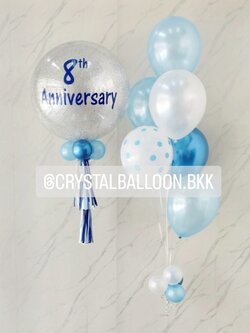 ลูกโป่ง วันครบรอบ Bubble ขนาด 24" กลิตเตอร์สีเงิน พร้อมลูกโป่งช่อ 6 ลูก 1 ช่อ พร้อมตกแต่ง สามารถเปลี่ยนสีลูกโป่ง/้เปลี่ยนข้อความ/เปลี่ยนขนาดลูกโป่งได้