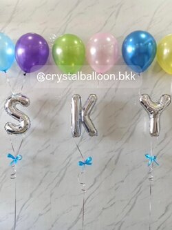 ลูกโป่งฟอยล์ตัวอักษร เป่าลอย 3 ตัวอักษร , พร้อมตกแต่ง สามารถเปลี่ยนสีลูกโป่ง/เปลี่ยนข้อความได้