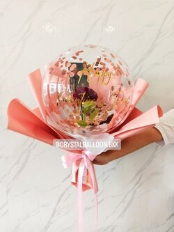 Flower Balloon Valentine's Day ดอกกุหลาบแดงประดิษฐ์ 1 ดอก พร้อม ติดรูป 1 รูป,สามารถใส่เงินได้ 30 ใบ พร้อมตกแต่ง สามารถเปลี่ยนข้อความ/เปลี่ยนสีได้