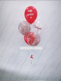 ลูกโป่ง วันเกิด ช่อลูกโป่ง 5 ลูก 1 ช่อ Theme แดง พร้อมตกแต่ง ลูกโป่งใส ใส่กลิตเตอร์ สามารถเปลี่ยนสีลูกโป่ง/เปลี่ยนข้อความได้