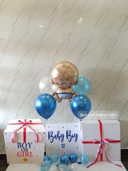 Surprised Box กล่องทายเพศ พร้อมตกแต่ง ลูกโป่ง 4 ลูก ฟอยล์เด็กทารก 1 ชิ้น,สามารถใส่รูปได้ 2 รูป สามารถเปลี่ยนสีลูกโป่ง/เปลี่ยนสี-ฟอยล์ตกแต่ง/เปลี่ยนข้อความได้