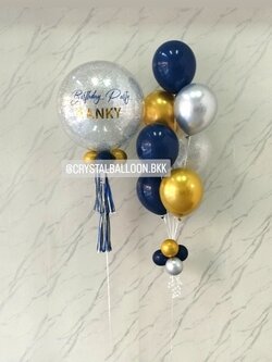 ลูกโป่ง วันเกิด Bubble ขนาด 24" กลิตเตอร์สีเงิน 1 ลูก พร้อม ช่อลูกโป่ง ช่อ 7 ลูก 1 ช่อ พร้อมตกแต่ง สามารถเปลี่ยนสีลูกโป่ง/เปลี่ยนข้อความ/เปลี่ยนขนาดได้