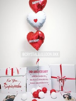 Surprise Box กล่องเซอร์ไพรส์วันครบรอบ ฟอยล์หัวใจขนาด 18'' 3 ชิ้น Theme สีแดง พร้อมตกแต่ง สามารถใส่รูปได้ 2 รูป สามารถเปลี่ยนสีลูกโป่ง/เปลี่ยนสี-ฟอยล์/เปลี่ยนข้อความได้