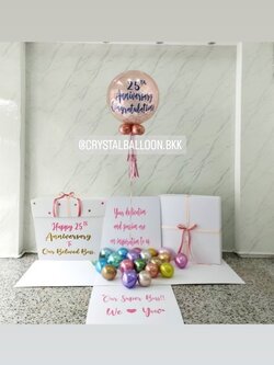 Anniversary Surprised Box กล่องเซอร์ไพรส์วันครบรอบ Bubble ขนาด 24" กลิตเตอร์สีโรสโกลด์ พร้อมตกแต่ง สามารถใส่รูปได้ 4 ใบ สามารถเปลี่ยนสีลูกโป่ง/เปลี่ยนข้อความได้