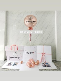Anniversary Surprised Box กล่องเซอร์ไพรส์วันครบรอบ Bubble ขนาด 24" กลิตเตอร์สีโรสโกลด์ พร้อมตกแต่ง สามารถใส่รูปได้ 4 ใบ สามารถเปลี่ยนสีลูกโป่ง/เปลี่ยนข้อความได้