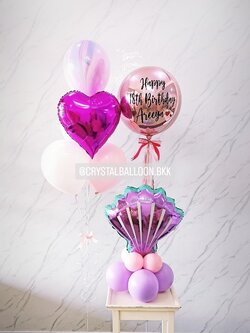 ลูกโป่ง วันเกิดเด็ก ฟอยล์กลม USA ขนาด 18" พร้อม ช่อลูกโป่งฟอยล์หัวใจ ขนาด 18" ช่อ 5 ลูก,ลูกโป่งลอยหิน USA 1 ลูก พร้อมตกแต่ง ฟอยล์หอย ตั้งฐาน 1 ชิ้น สามารถเปลี่ยนสีลูกโป่ง/เปลี่ยนข้อความ/เปลี่ยนสี-ฟอยล์ตกแต่งได้