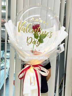 Flower Balloon Valentine's ดอกกุหลาบแดงประดิษฐ์ 1 ดอก พร้อม ติดไฟประดับ สามารถเปลี่ยนข้อความ/เปลี่ยนสีได้