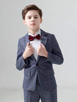 Pre-order ชุดสูทเด็กชาย สีเทาเข้ม ลายสก็อต